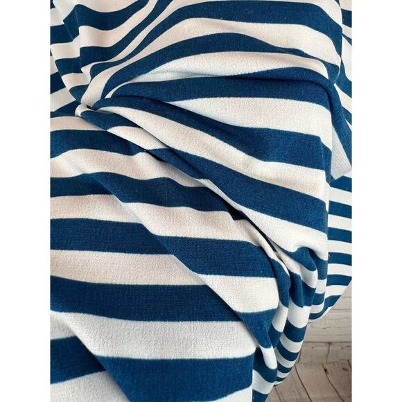 CHICO'S white blue stripes 3/4 sleeve A-line top sweater pullover size 1 8 M - Picture 4 of 7